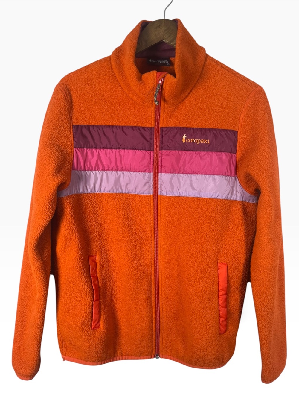 Cotopaxi Teca Fleece Full-Zip Jacket Orange Colorblock Womens L Hiking Gorpcore